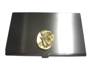 Gold Toned Oval Guardian Angel Business Card Holder