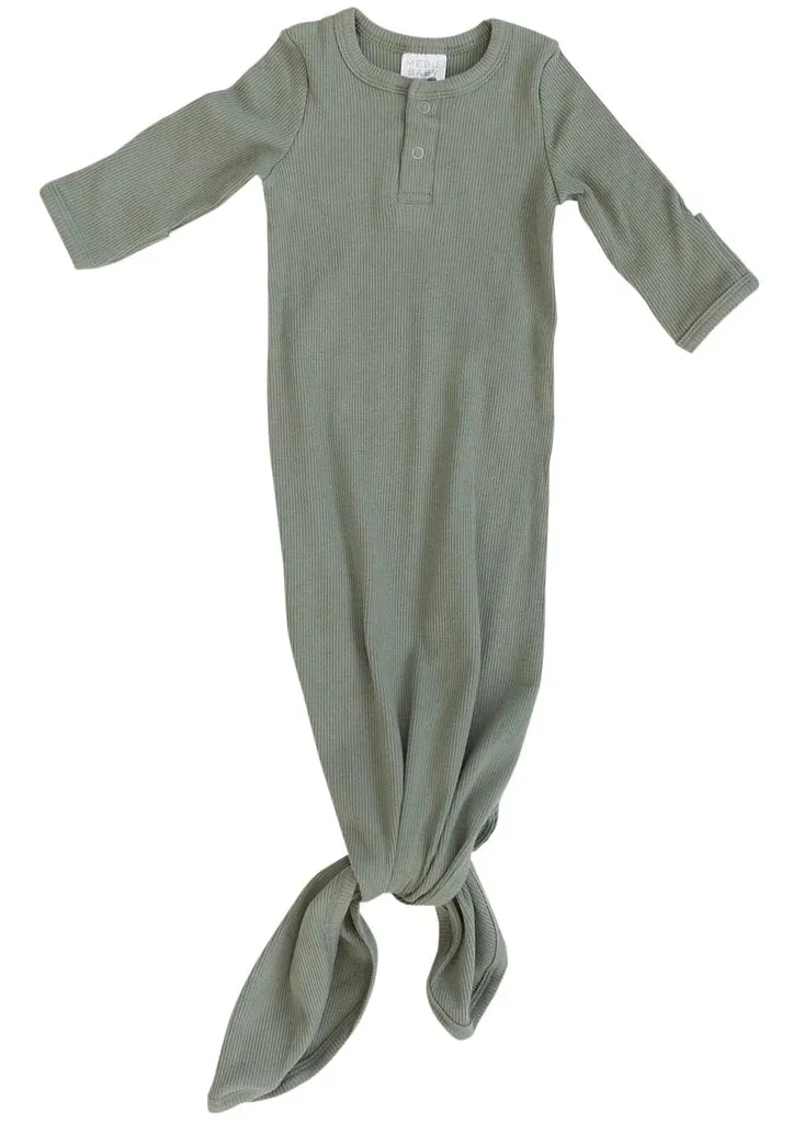 Green Organic Cotton Ribbed Knot Gown