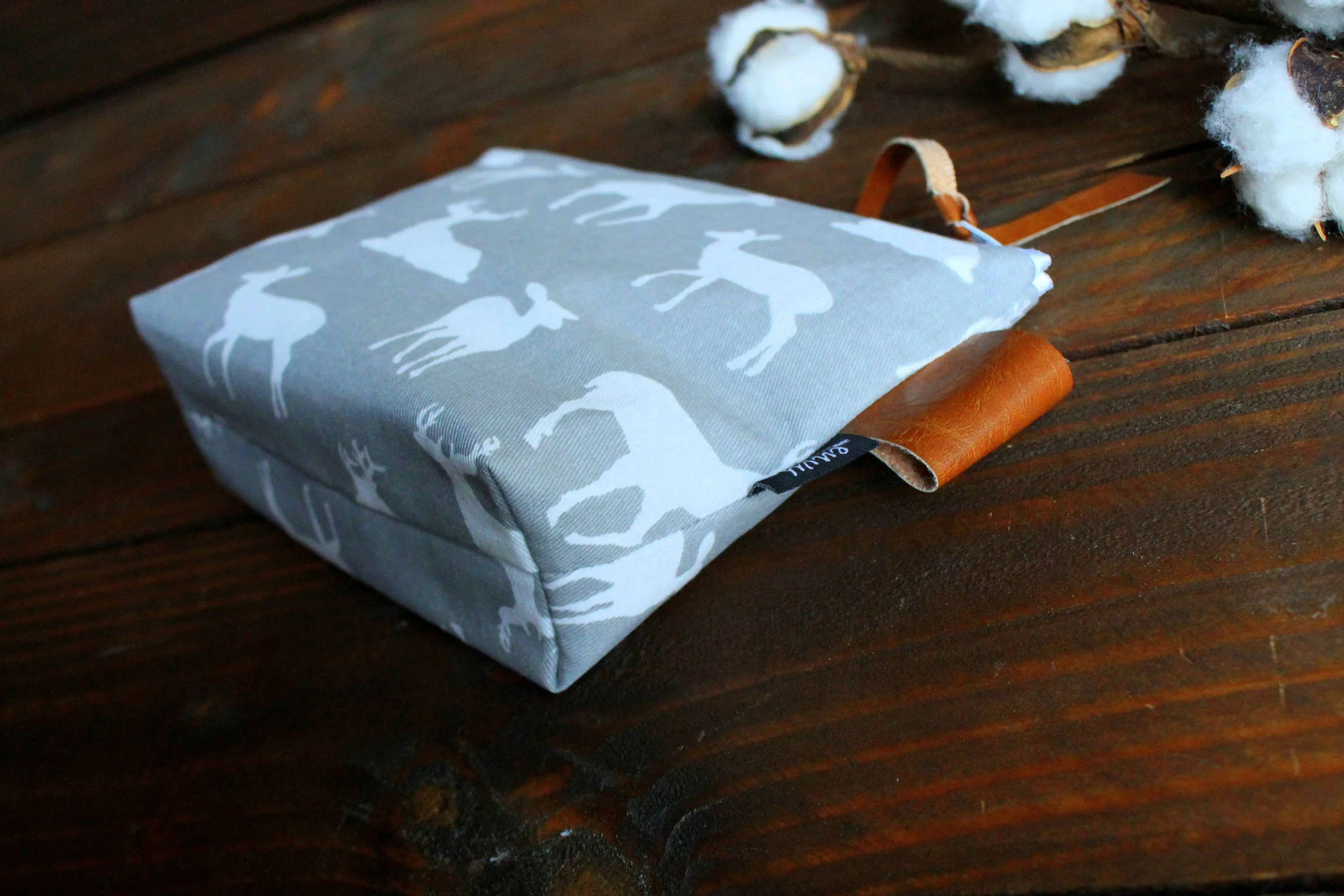 Grey Deer with Vegan Leather - Cosmetic Bag - Make Up Bag - Bridesmaid Gift