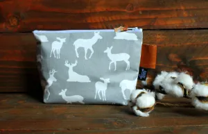 Grey Deer with Vegan Leather - Cosmetic Bag - Make Up Bag - Bridesmaid Gift