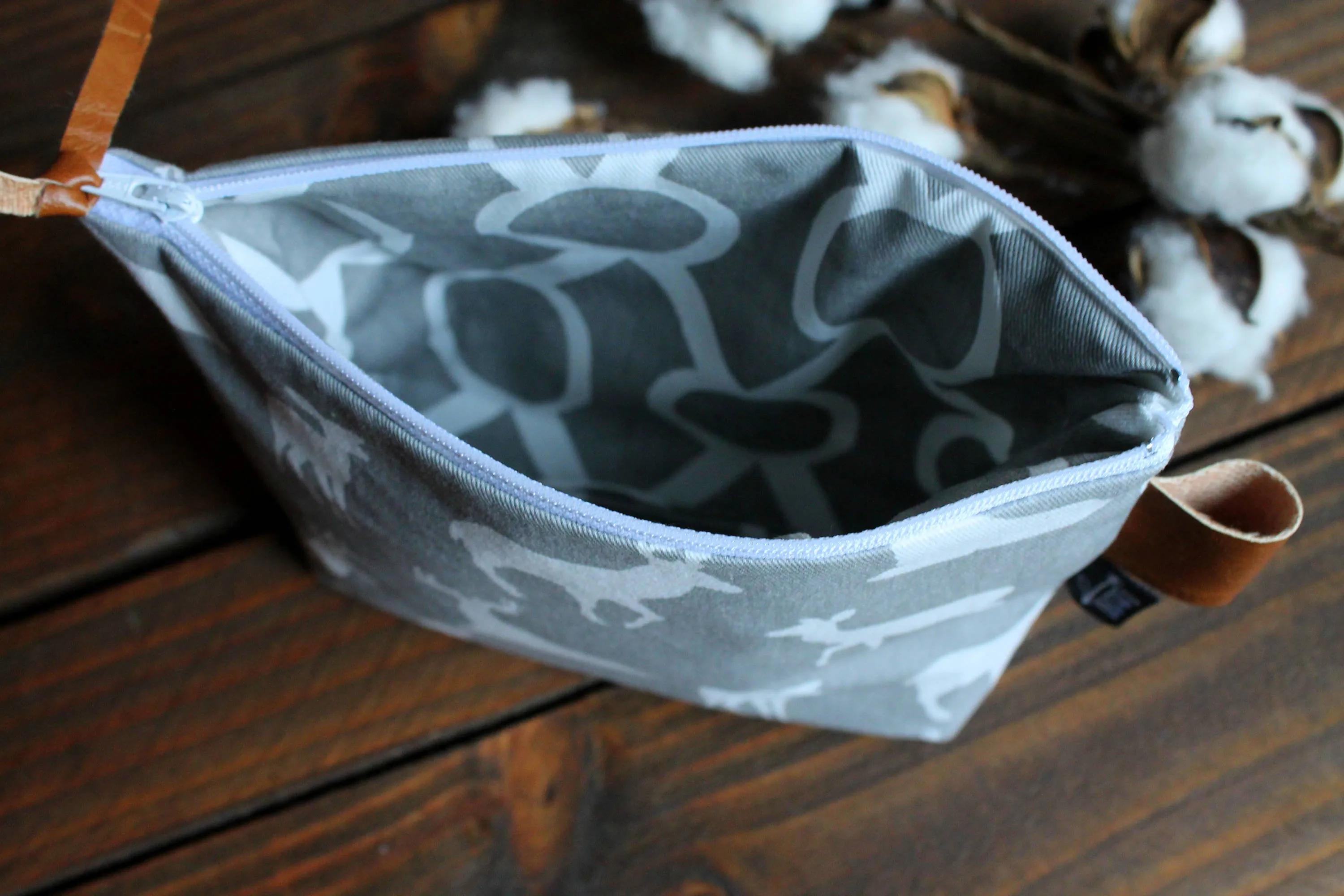 Grey Deer with Vegan Leather - Cosmetic Bag - Make Up Bag - Bridesmaid Gift