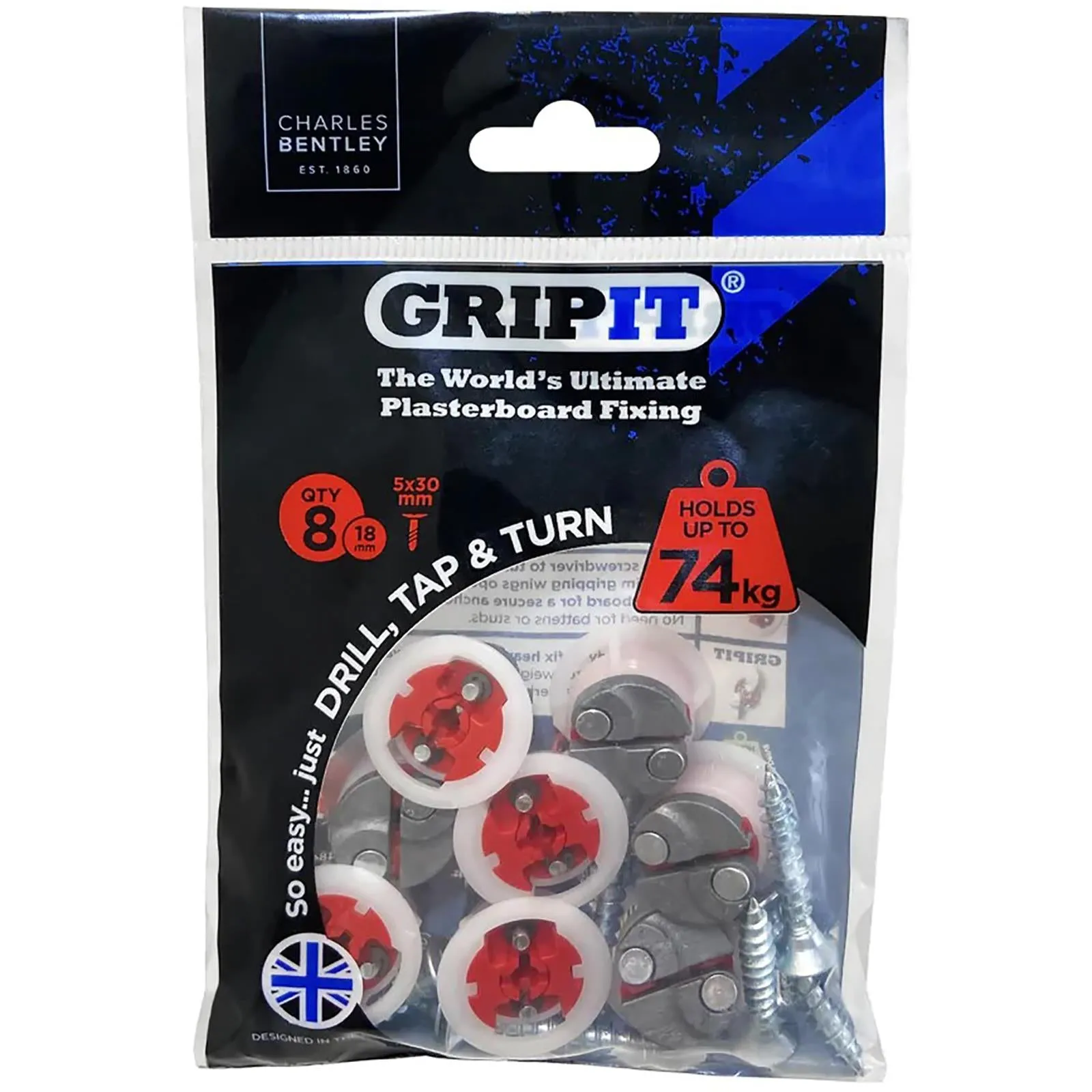 GripIt Red Plasterboard Fixings 18mm 8 Pack