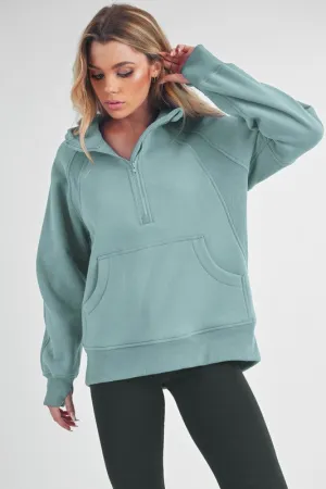 Half Zip Raglan Sleeve Sweatshirt with Kangaroo Pocket