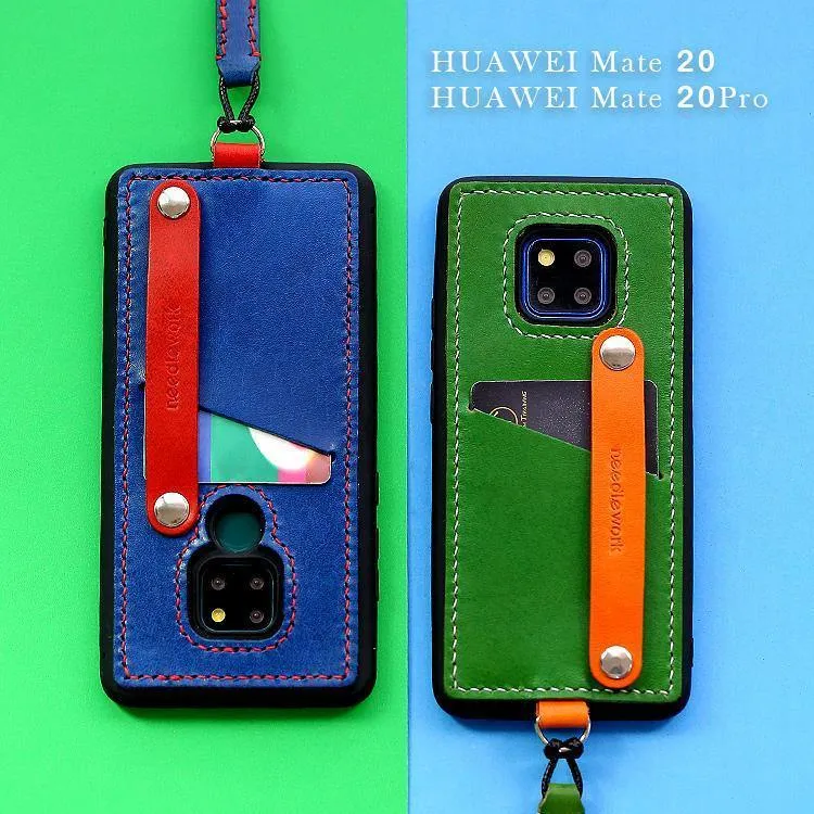 Handmade Green Leather Huawei Mate 20 Pro Case with Card Holder CONTRAST COLOR Huawei Mate 20 Pro Leather Case