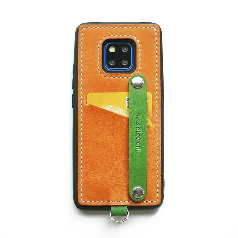 Handmade Green Leather Huawei Mate 20 Pro Case with Card Holder CONTRAST COLOR Huawei Mate 20 Pro Leather Case
