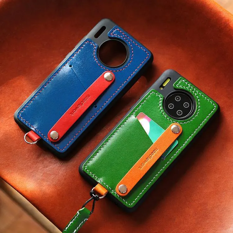 Handmade Leather Huawei Mate 30 Case with Card Holder CONTRAST COLOR Huawei Mate 30 Leather Case