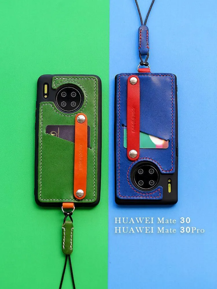 Handmade Leather Huawei Mate 30 Case with Card Holder CONTRAST COLOR Huawei Mate 30 Leather Case