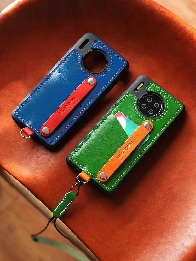 Handmade Leather Huawei Mate 30 Case with Card Holder CONTRAST COLOR Huawei Mate 30 Leather Case