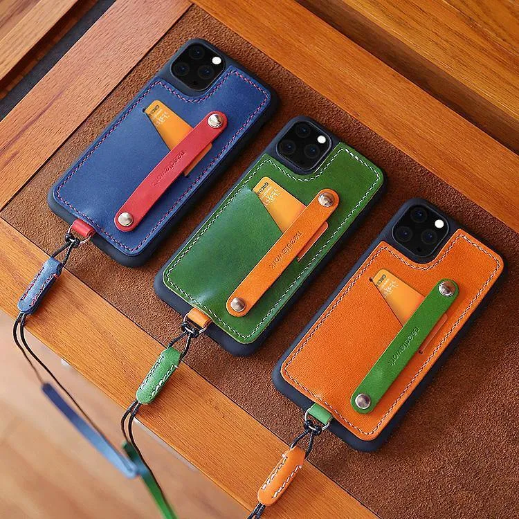 Handmade Red Leather iPhone 11 Pro Max Case with Card Holder CONTRAST COLOR iPhone 11 Leather Case