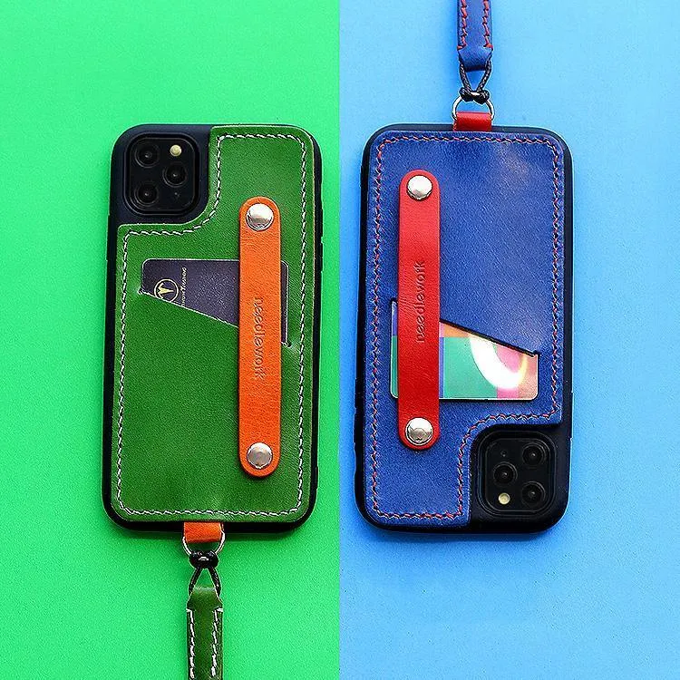Handmade Red Leather iPhone 11 Pro Max Case with Card Holder CONTRAST COLOR iPhone 11 Leather Case