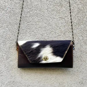 Harley Cowhide and Leather Crossbody Wallet Clutch - Black, White, Raisin Brown