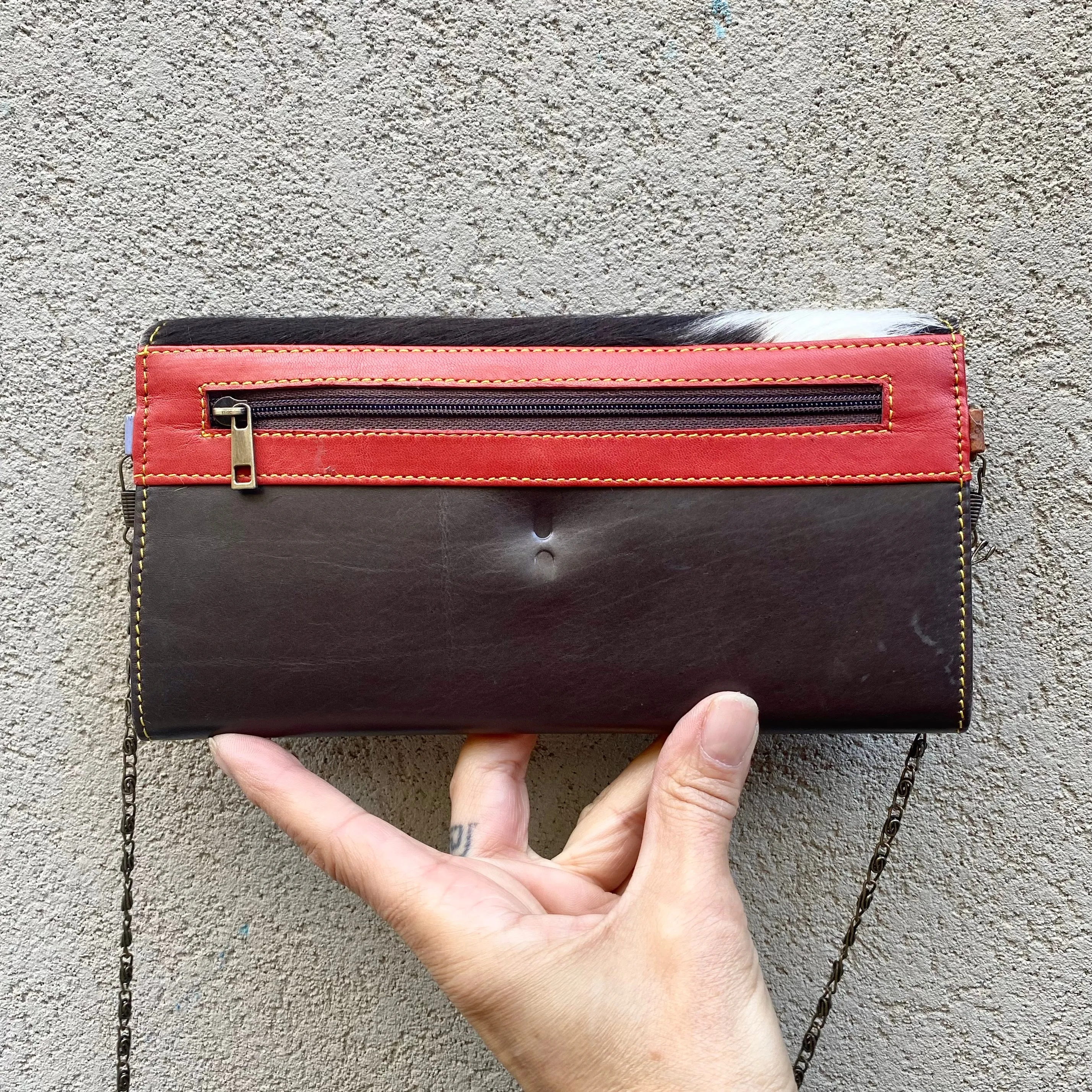 Harley Cowhide and Leather Crossbody Wallet Clutch - Black, White, Raisin Brown