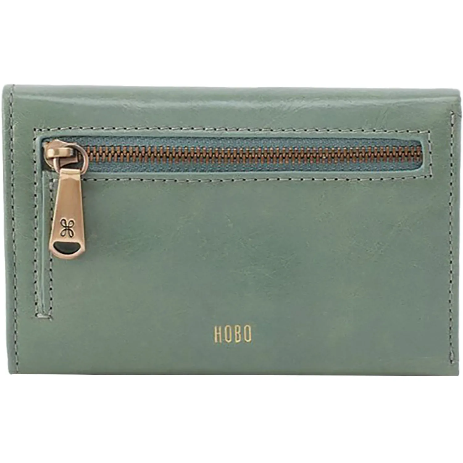 Hobo Jill Trifold Wallet Jade Polished Leather