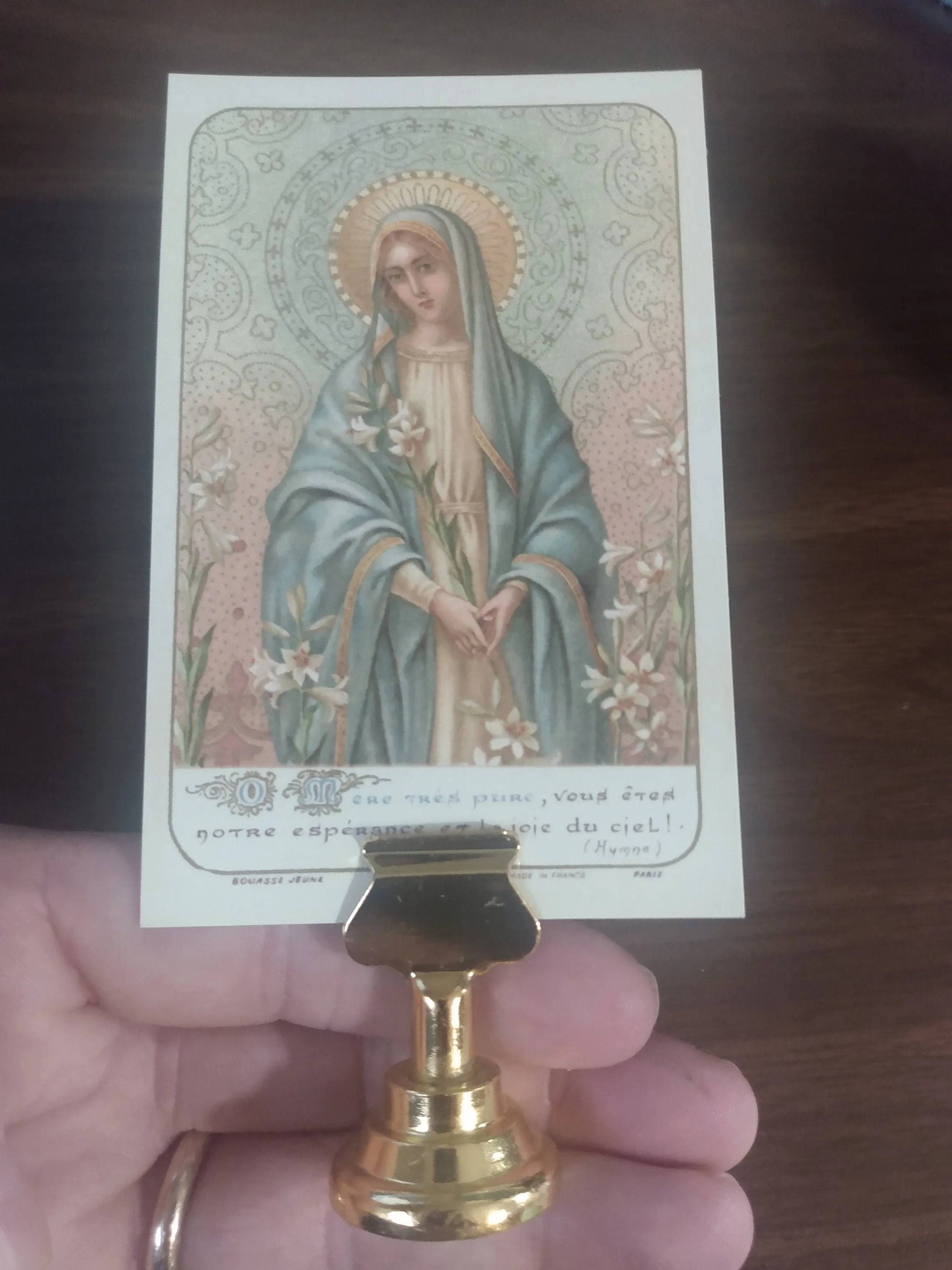 Holy Card Stand – Stand Only – (Holy Card Not Included) – Brass-Colored Steel Stand to Display Holy Card