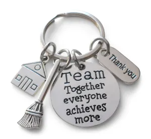Housekeeping Appreciation Keychain; Team Disc Charm, Broom, House, & Thank You Charm Keychain