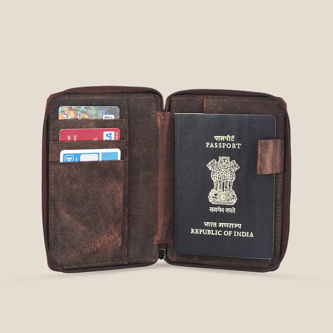 HUDSON RFID Protected Maroon Leather Passport Holder for Men & Women