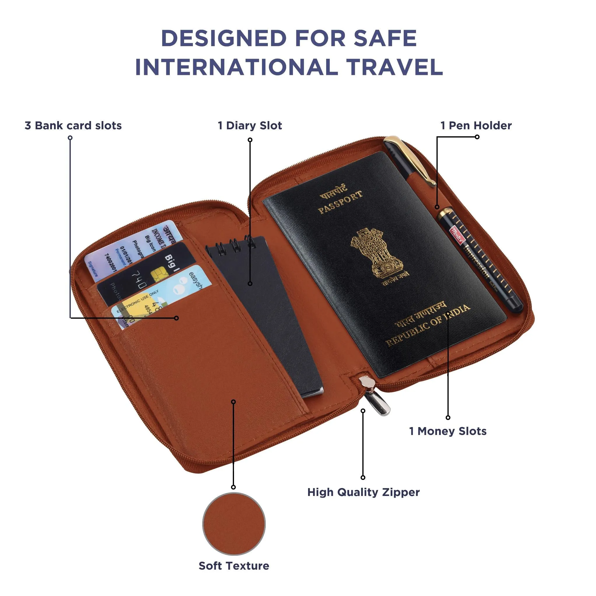 HUDSON RFID Protected Maroon Leather Passport Holder for Men & Women