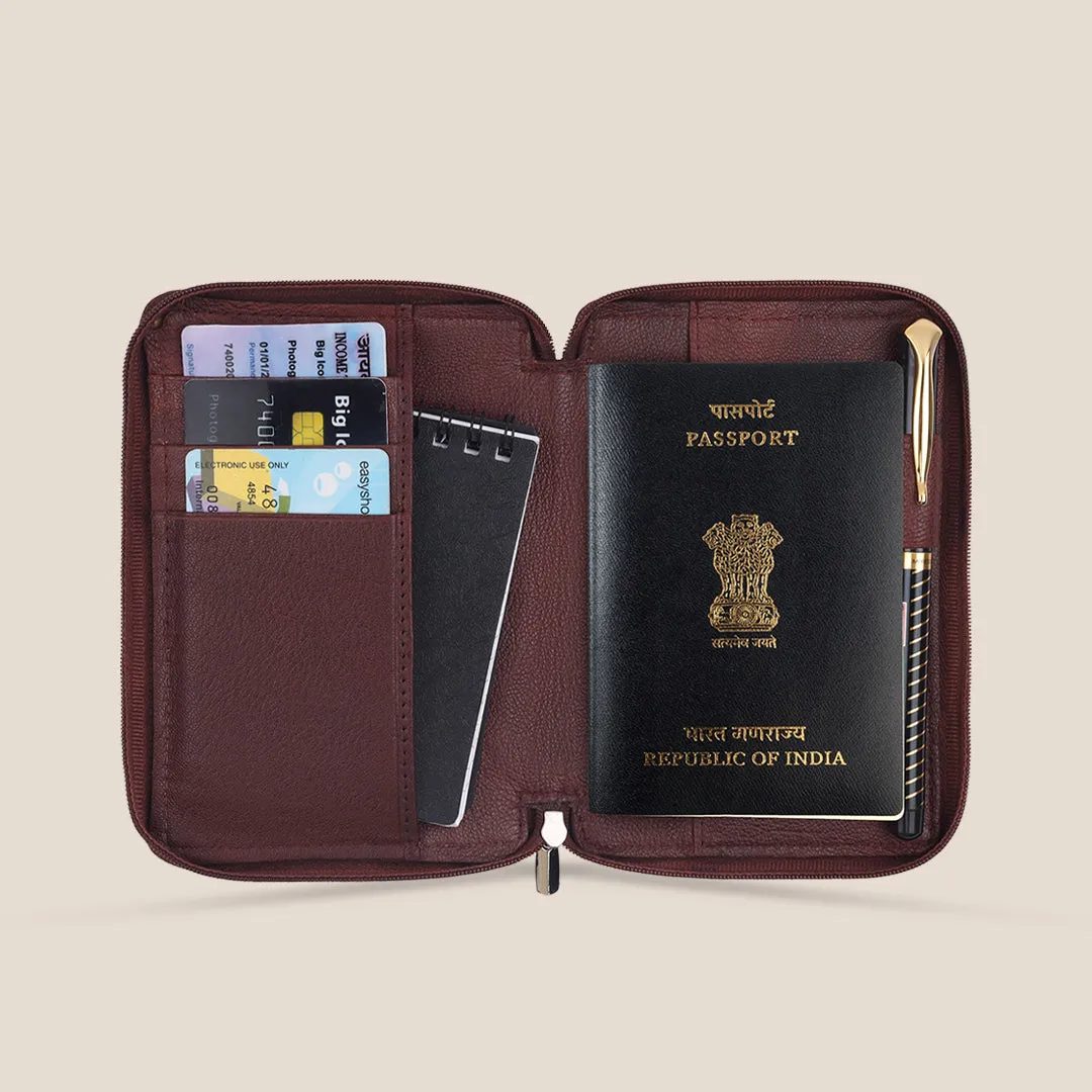 HUDSON RFID Protected Maroon Leather Passport Holder for Men & Women