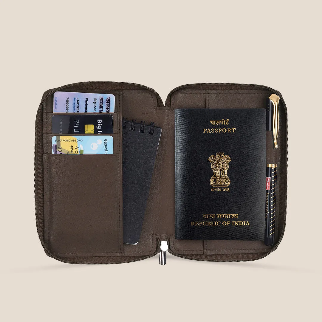HUDSON RFID Protected Maroon Leather Passport Holder for Men & Women