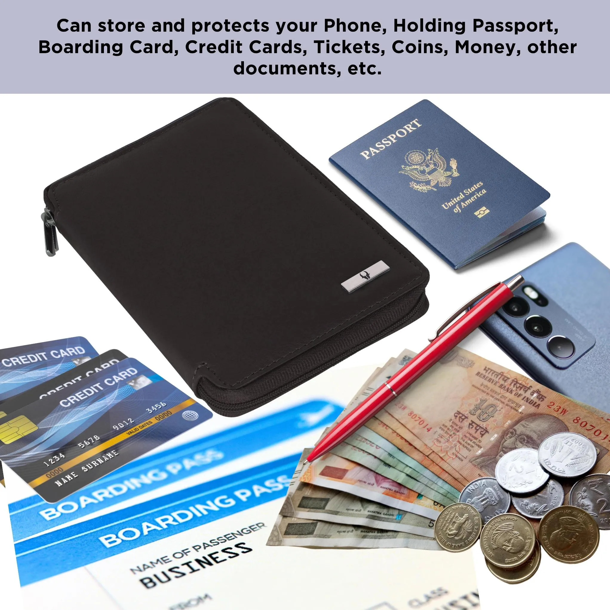HUDSON RFID Protected Maroon Leather Passport Holder for Men & Women
