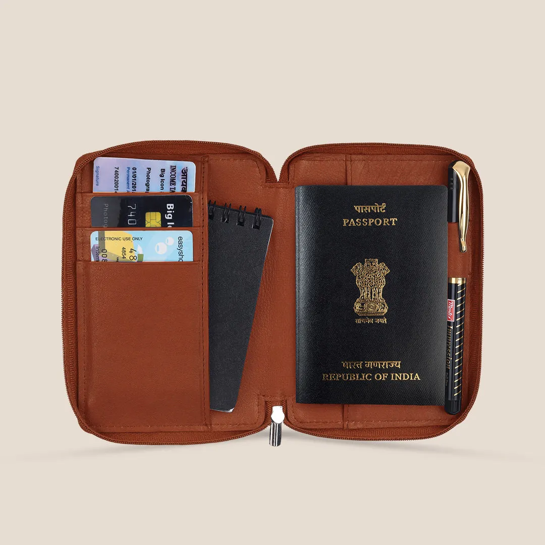 HUDSON RFID Protected Maroon Leather Passport Holder for Men & Women