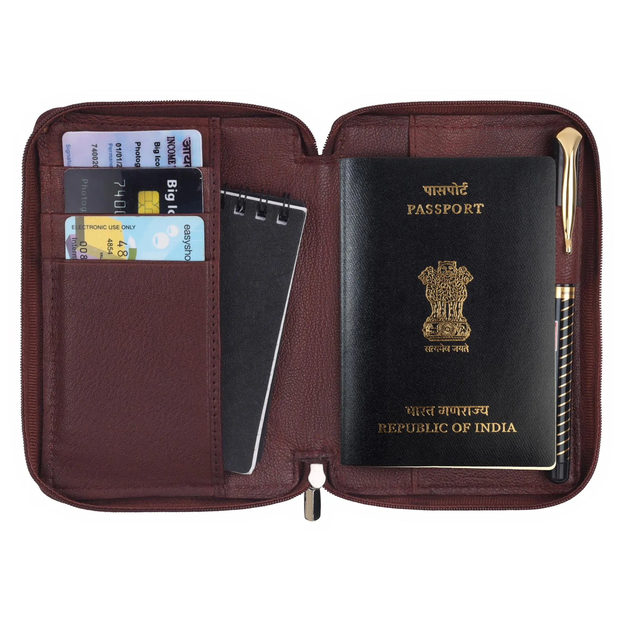 HUDSON RFID Protected Maroon Leather Passport Holder for Men & Women