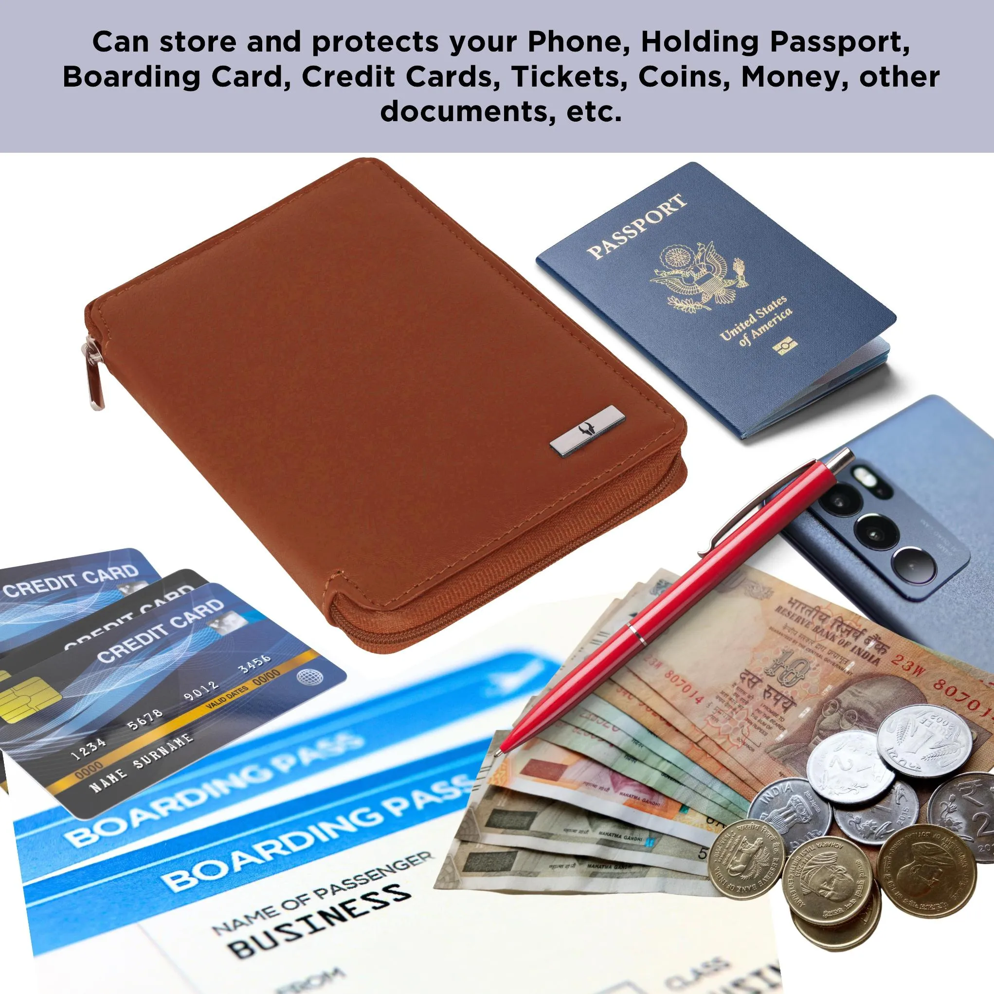 HUDSON RFID Protected Maroon Leather Passport Holder for Men & Women