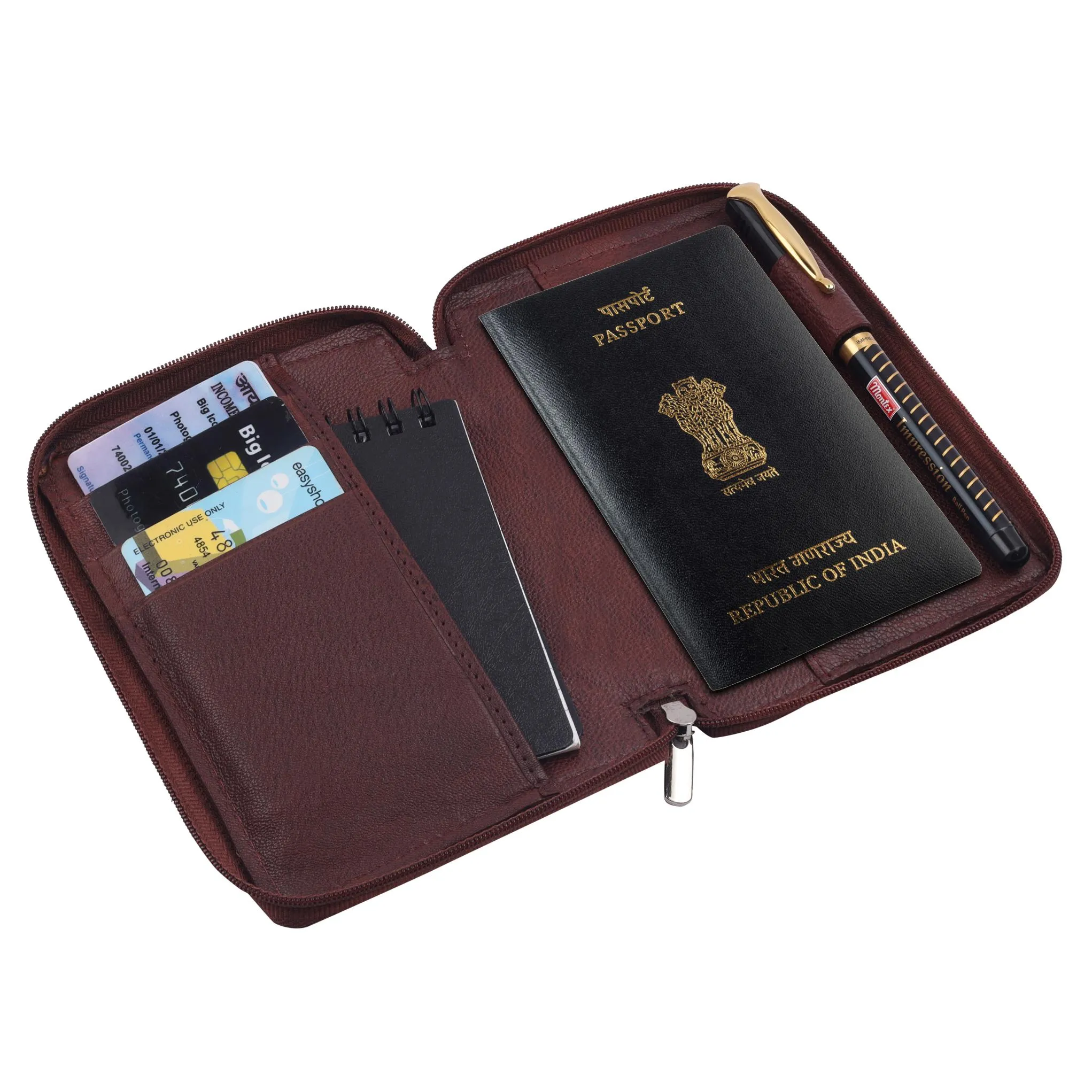 HUDSON RFID Protected Maroon Leather Passport Holder for Men & Women