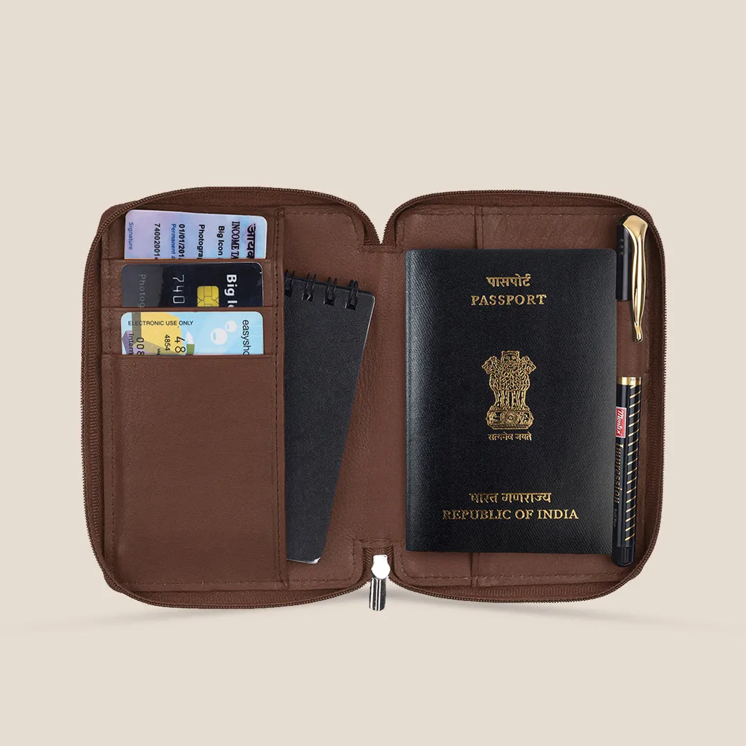 HUDSON RFID Protected Maroon Leather Passport Holder for Men & Women