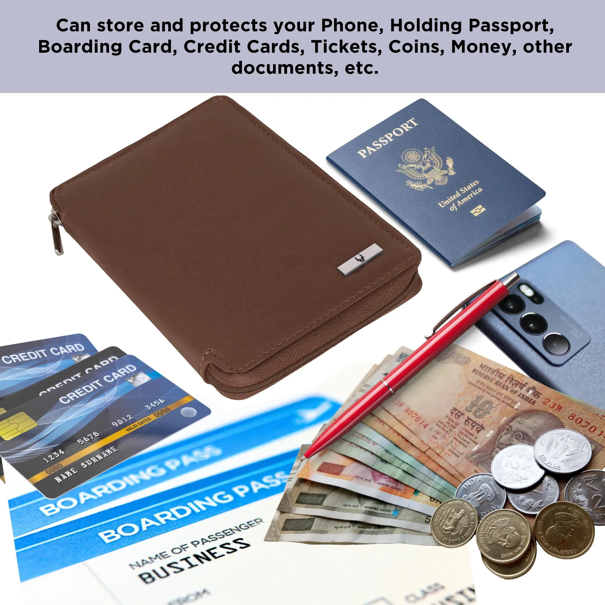 HUDSON RFID Protected Maroon Leather Passport Holder for Men & Women