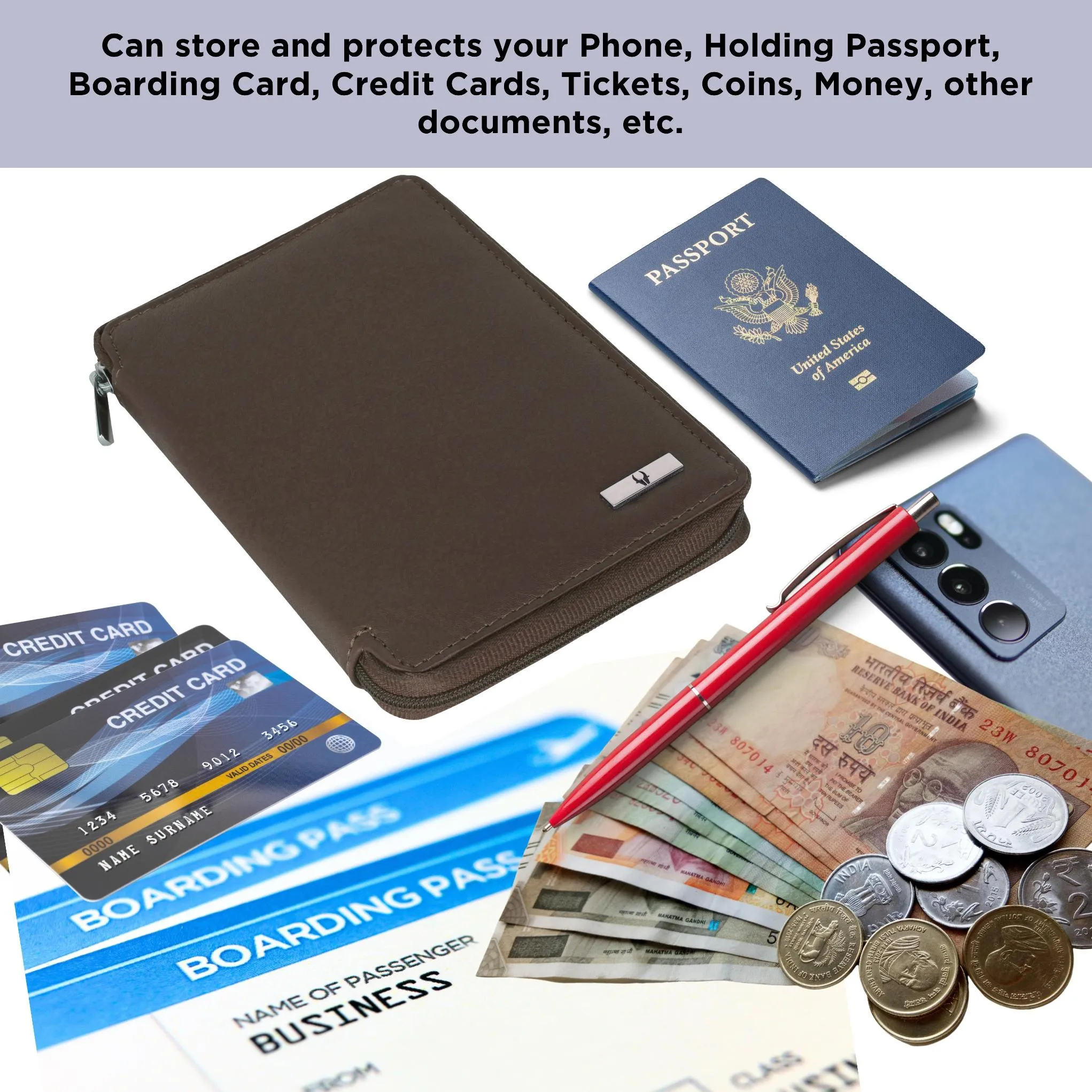 HUDSON RFID Protected Maroon Leather Passport Holder for Men & Women