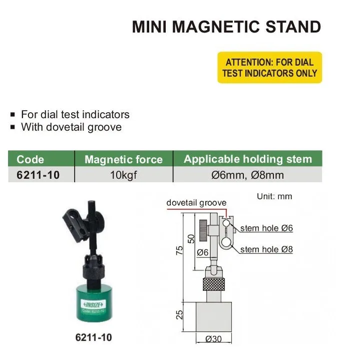 Insize Mini Magnetic Stand 10kgf Range Series 6211-10