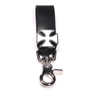 K03-137W Black Leather Key Fob-White IC