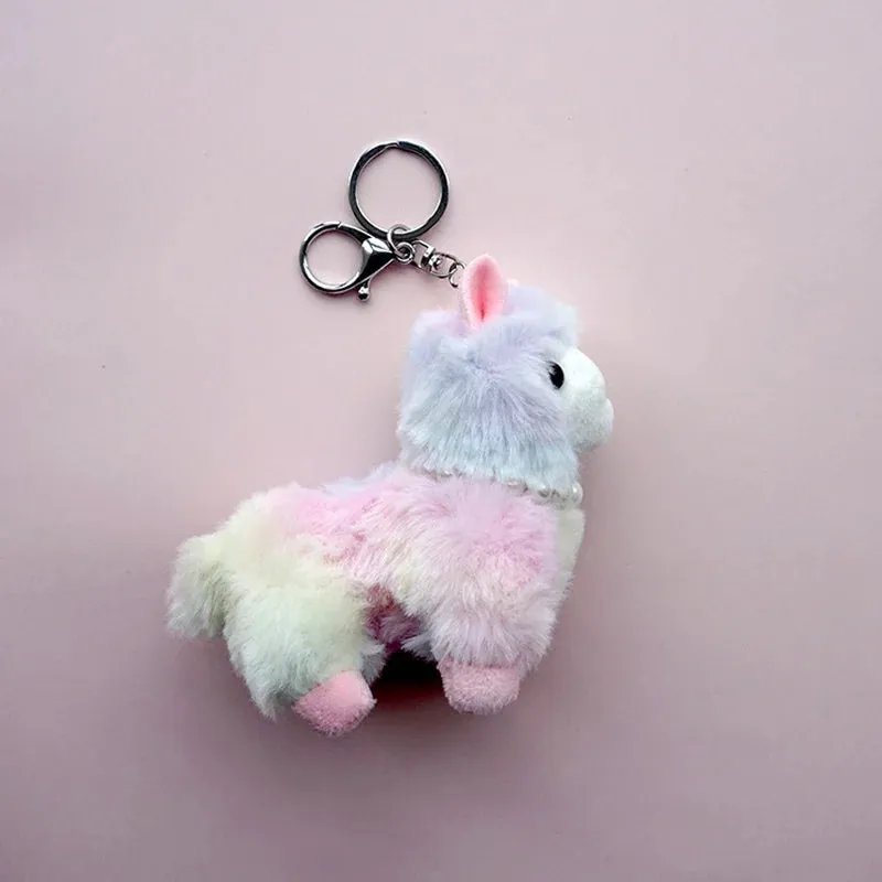 Kawaii Plush Alpaca Keychain 🦙✨ - Adorable Rainbow Animal Bag Charm for Women 🎒💕