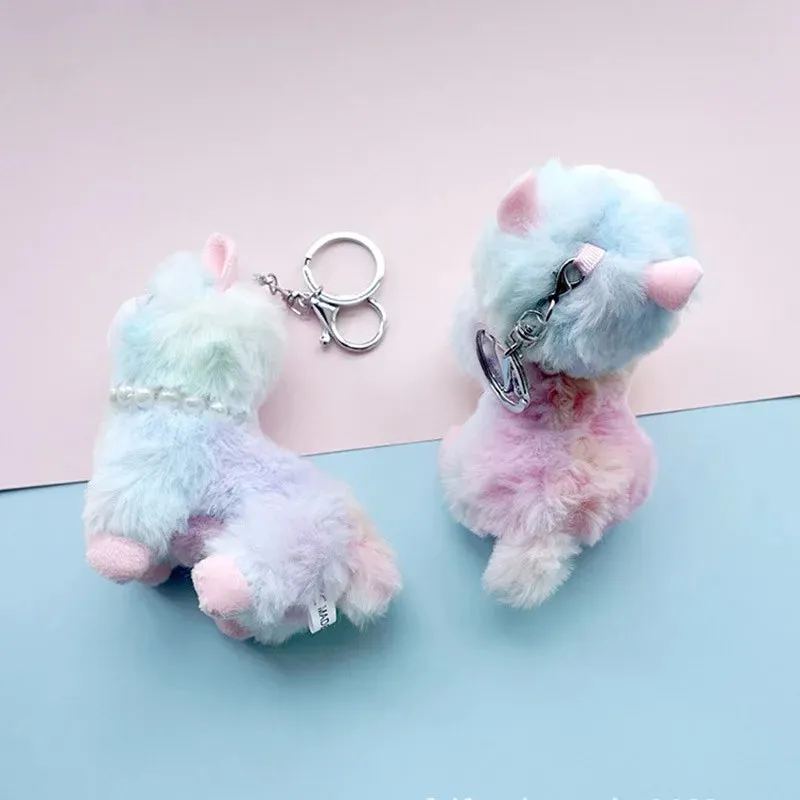 Kawaii Plush Alpaca Keychain 🦙✨ - Adorable Rainbow Animal Bag Charm for Women 🎒💕