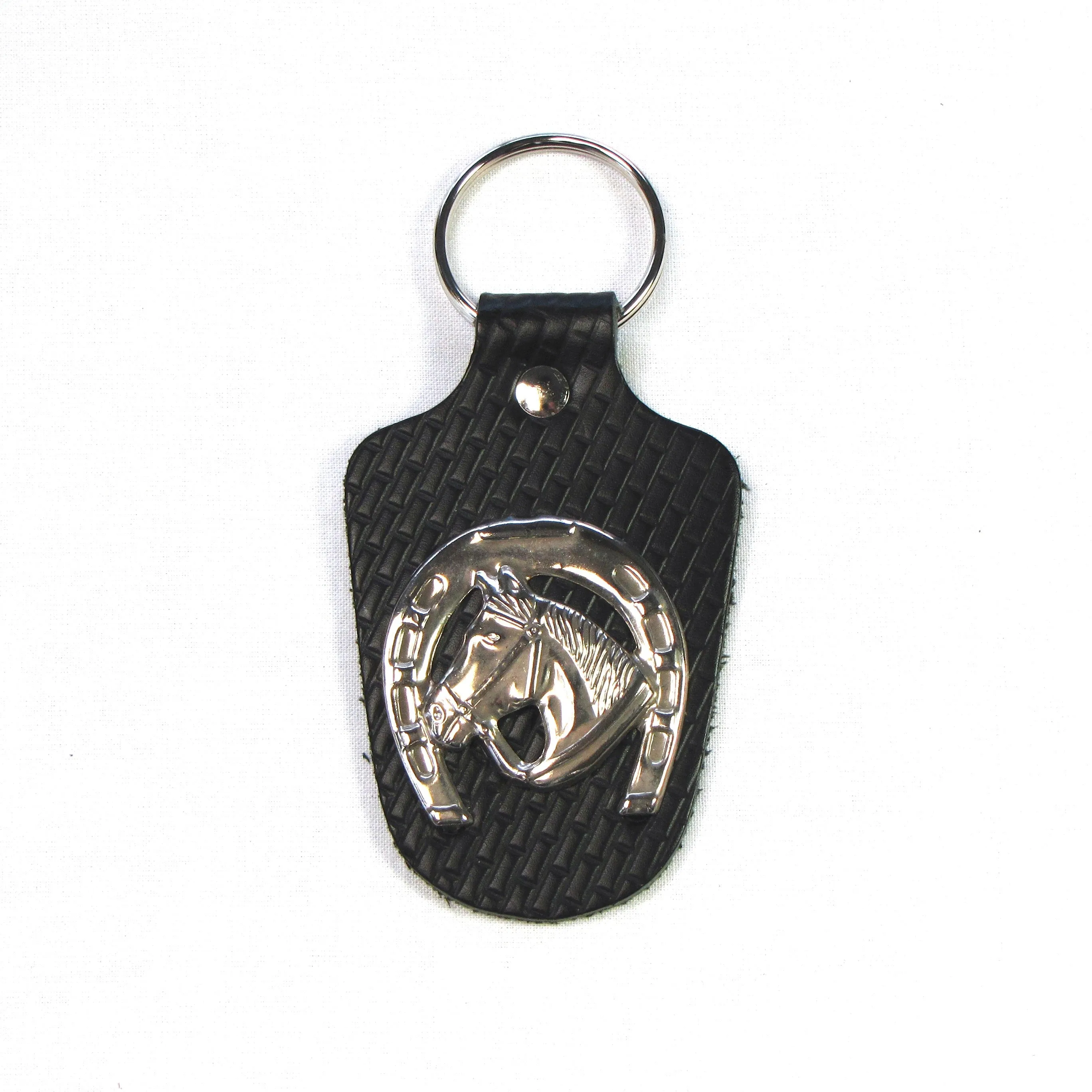 KBK-35  Basket Weave Key Ring w/ Horseshoe Concho