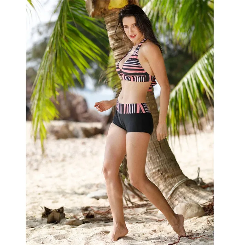 Ladies'  striped separates Push-Up Padded Bra Beach underwear