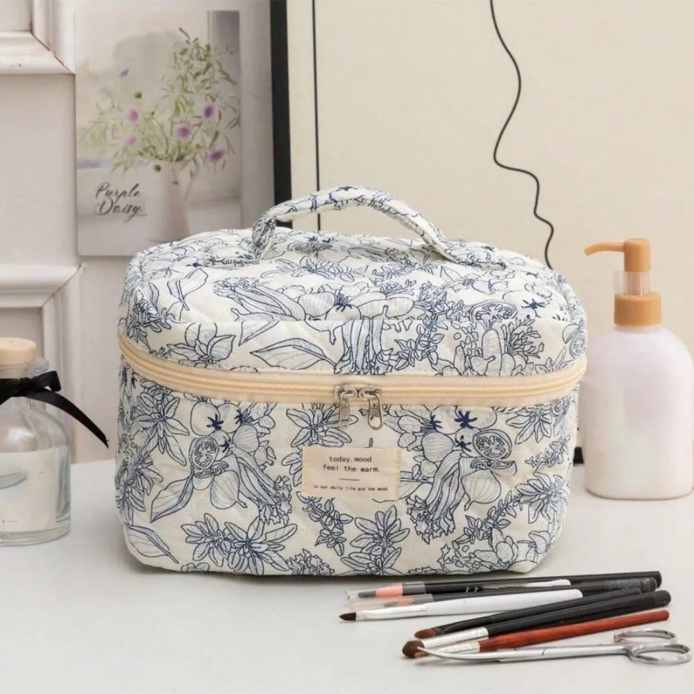 Large Capacity Floral Storage Quilted Cotton Cosmetic Bags