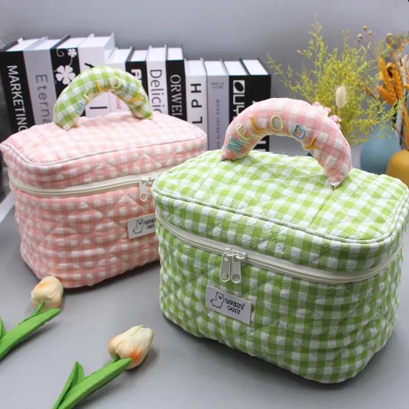 Large Capacity Fresh Pencil Embroidered Compartment Cosmetic Bags