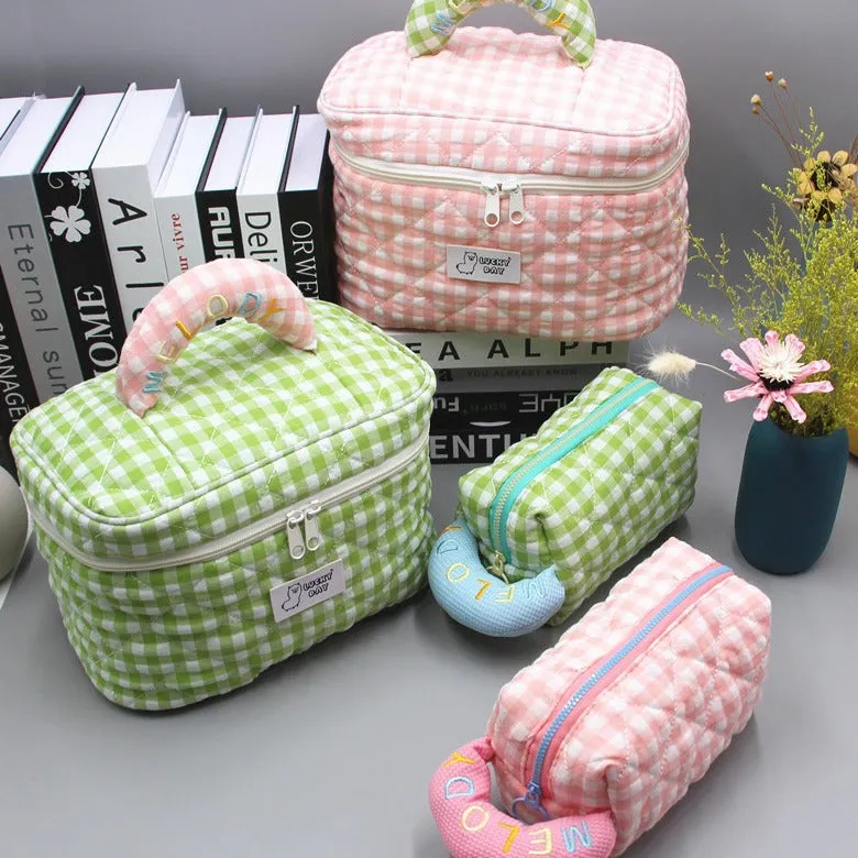 Large Capacity Fresh Pencil Embroidered Compartment Cosmetic Bags