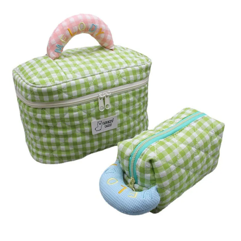 Large Capacity Fresh Pencil Embroidered Compartment Cosmetic Bags