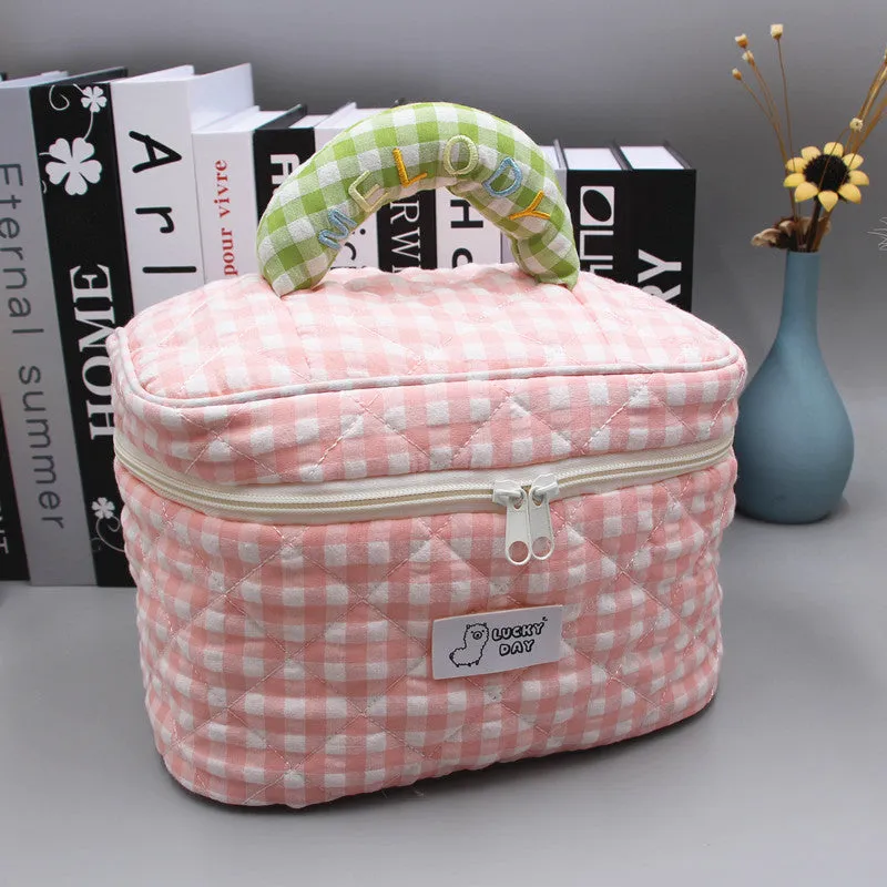 Large Capacity Fresh Pencil Embroidered Compartment Cosmetic Bags