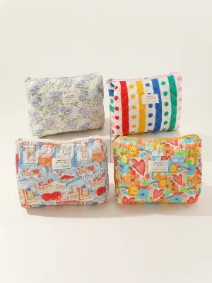 Large Capacity Liner Striped Polka Dot Storage Carrying Quilted Cosmetic Bags