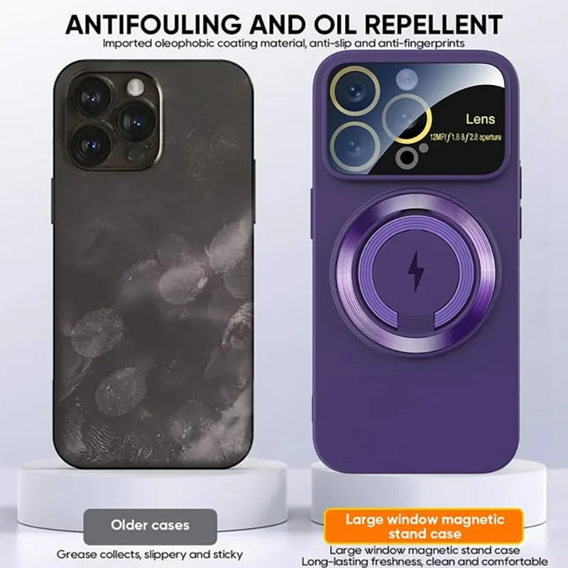 Large Window Magnetic iPhone Case with Invisible Ring Kickstand