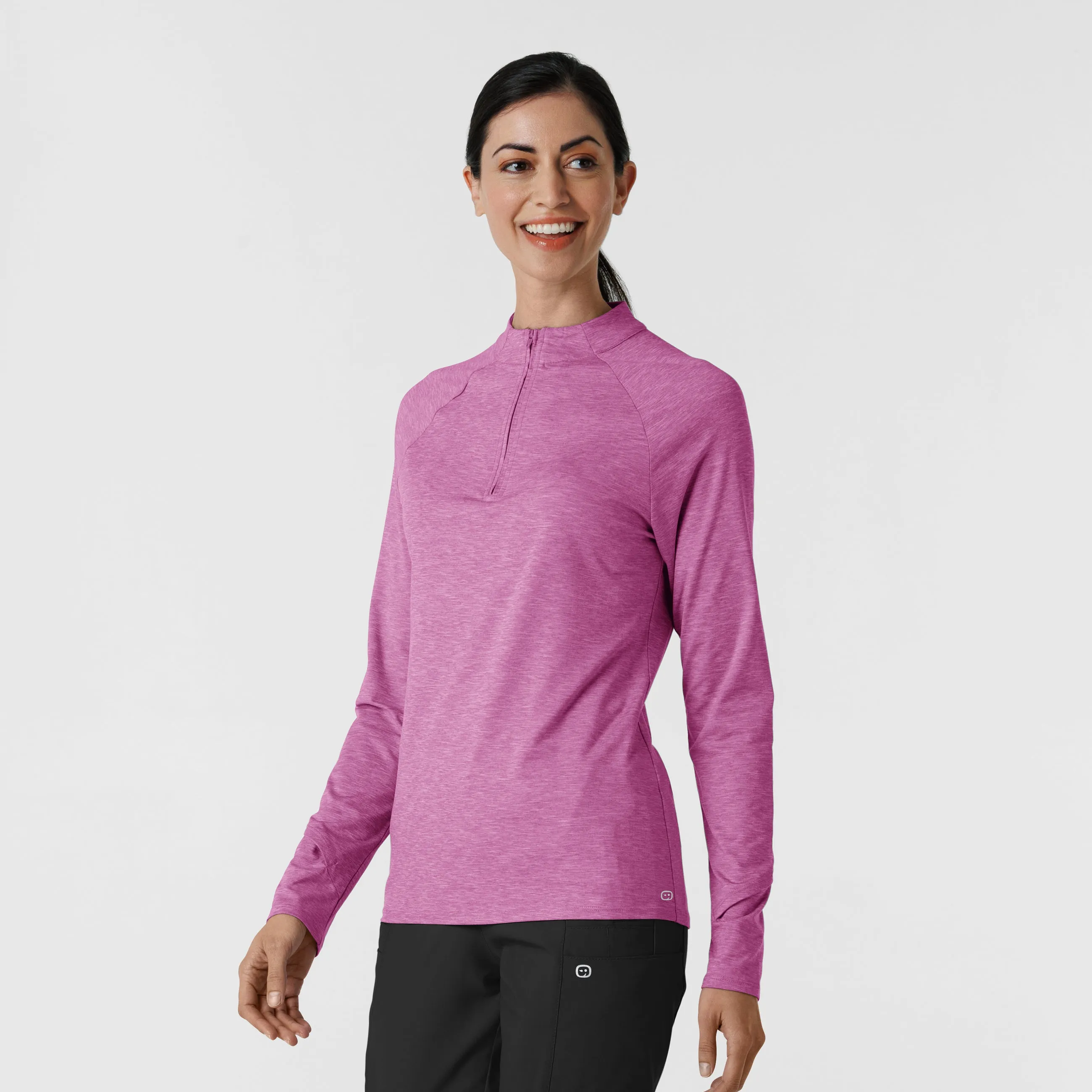Layers 2239 Watch Window Quarter Zip Scrub Top Raspberry Heather