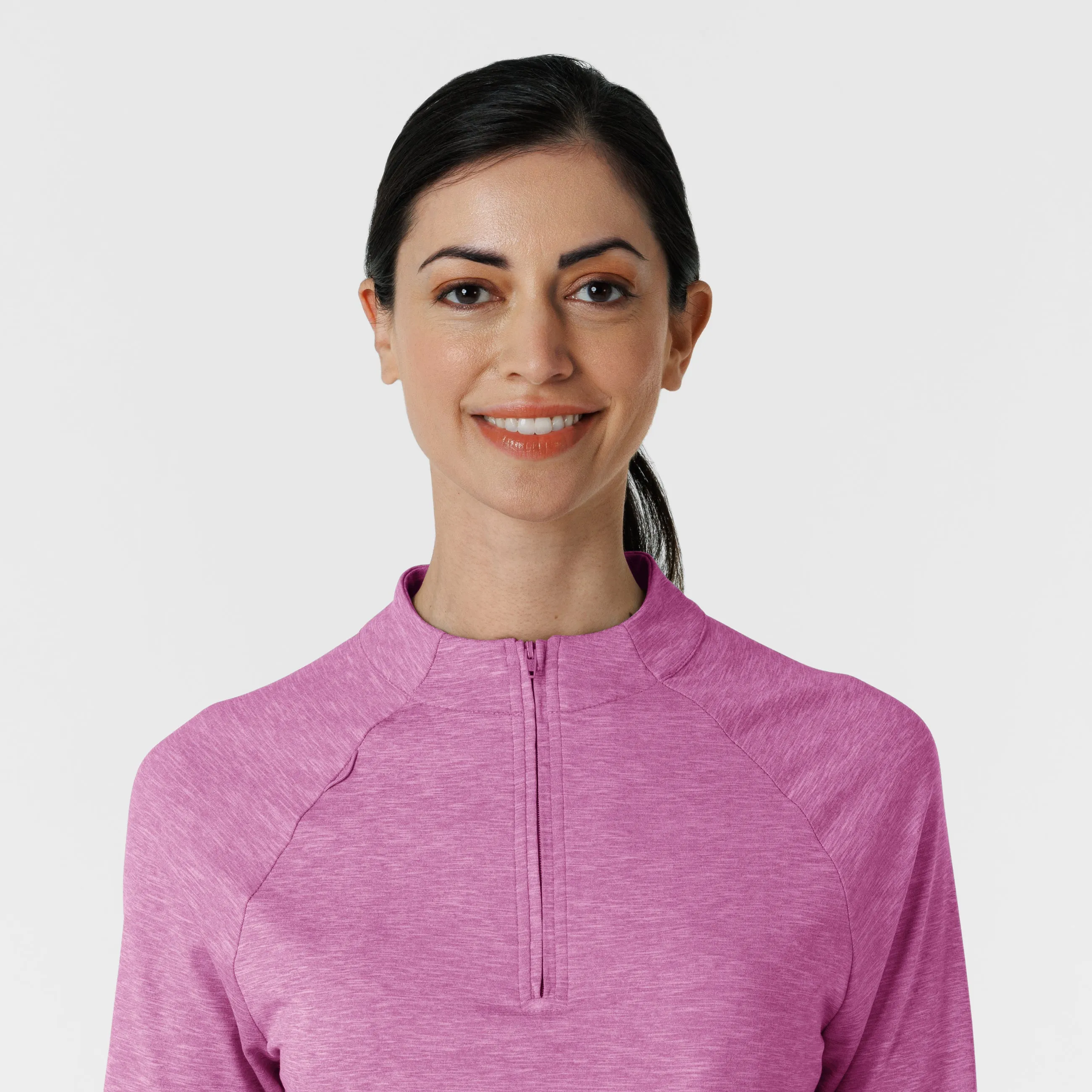 Layers 2239 Watch Window Quarter Zip Scrub Top Raspberry Heather