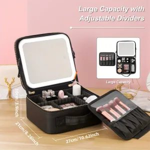 LED Lighted Travel Makeup Bag – Cosmetic Organizer with Mirror & Adjustable Dividers