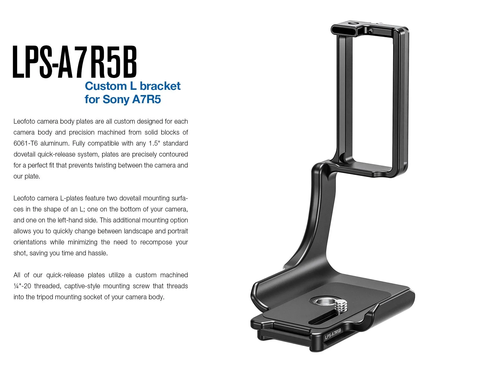 Leofoto LPS-A7R5B L Plate for Sony A7R5 with Battery Grip | Arca Compatible