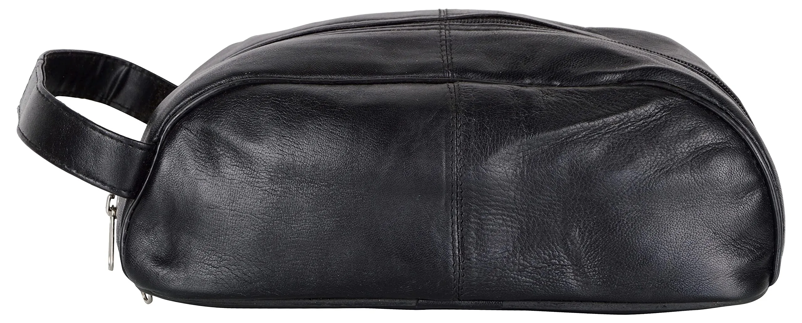 Liberty Leather Black Deluxe Sheep Napa Leather Unisex Toiletry Travel Bag Bathroom Organizer/Shoe Bag for Men and Women Portable Cosmetic Case and Traveling Kit Leather Shaving Bag in Black