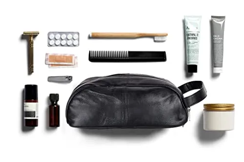 Liberty Leather Black Deluxe Sheep Napa Leather Unisex Toiletry Travel Bag Bathroom Organizer/Shoe Bag for Men and Women Portable Cosmetic Case and Traveling Kit Leather Shaving Bag in Black